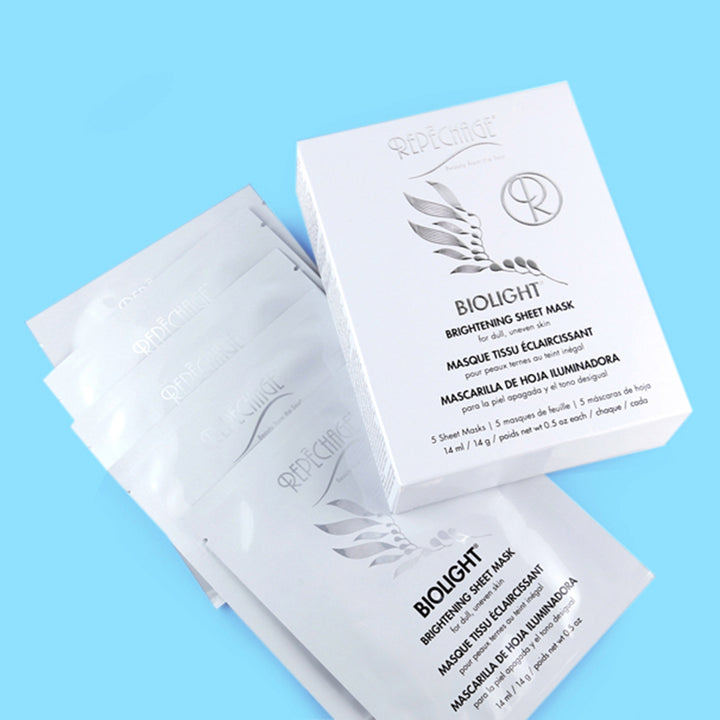 Biolight® Brightening Sheet Mask box and stack of 5 sheet masks